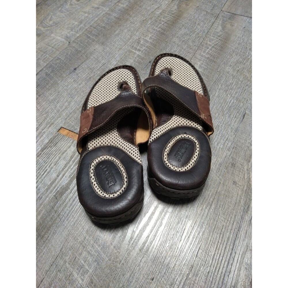 Mens Born Sandal Slip On Thongs Flip Flops Brown Leather Size 12/46 - Picture 4 of 11